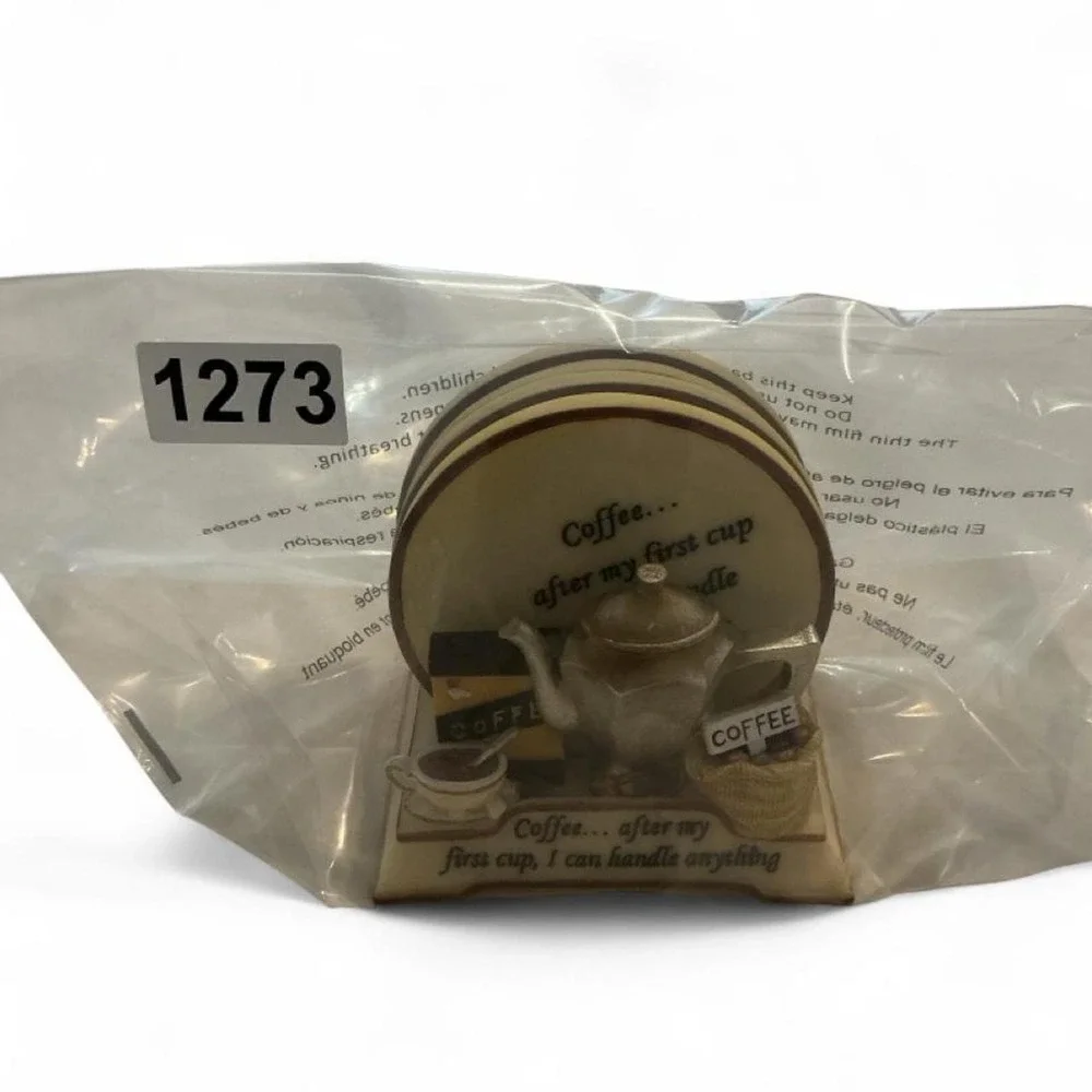Vintage Coffee Coaster Set Cream 3D Sculpted Base 4pc